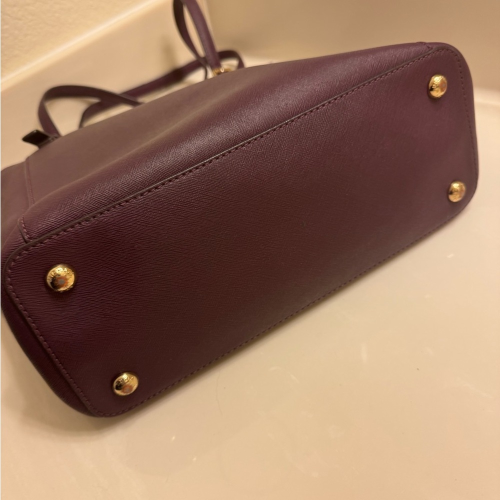 Michael Kors Walsh Purple Leather Tote with Gold Accents - Picture 9 of 11